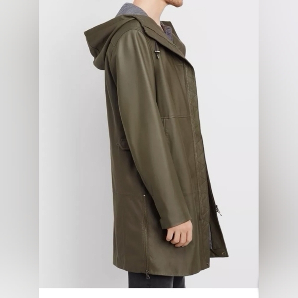VINCE OLIVE GREEN LEATHER PARKA JACKET - Picture 10 of 12